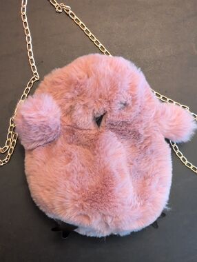 Mauve Furry Penguin Crossbody Bag